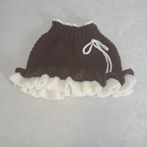 Crochet Y2K vibes low rise knitted skirt ruffle detail brown Size Large Harajuka - Picture 6 of 9